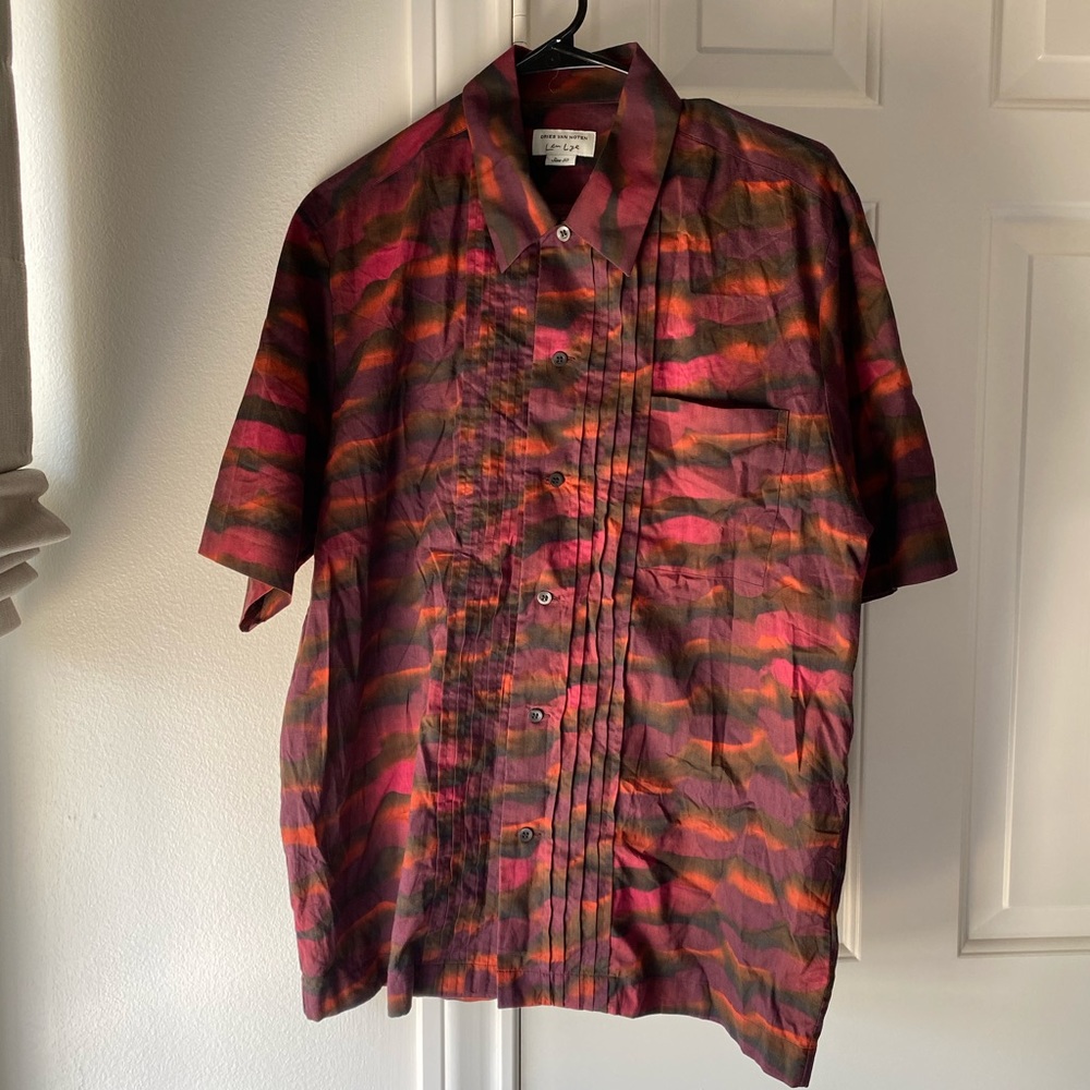 Designer Dries Van Noten short sleeve cotton shirt featuring graphic pattern